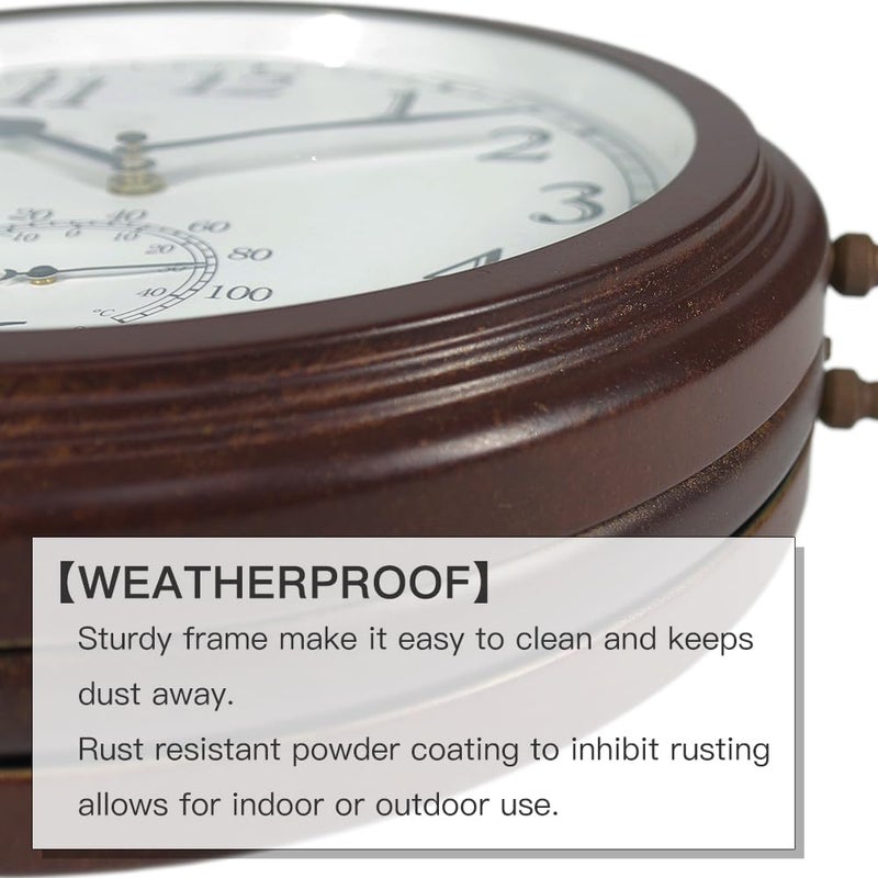BESTIME 66276A Double Sided Metal Wall Clock with Antique Red Copper. Dial: 10-Inch,Thermometer, Quiet,Easy Read,Retro Station,Antique Hanging Clocks for Garden,Home Decor,Indoor,Outdoor,Living Room. - Image 5